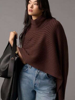 By Anthropologie Ribbed Draped Cape Poncho.